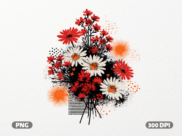 Abstract Floral Grunge Bouquet PNG for Modern Design