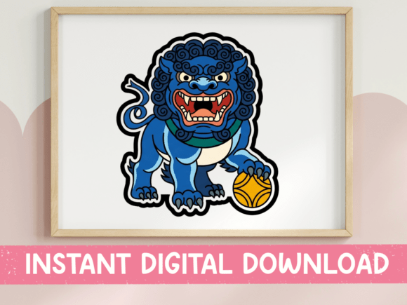 Blue Foo Dog Guardian Lion Sticker: Bold Cultural Art for Modern Makers