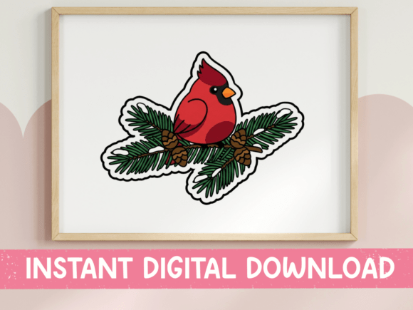 Cardinal on Pine Branch Winter Sticker: A Bold Design Asset for Seasonal Projects