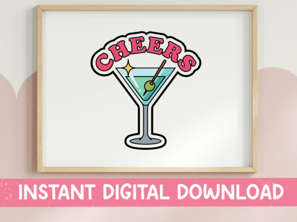 Cheers Martini Glass Cocktail Sticker: Retro Charm for Modern Creations