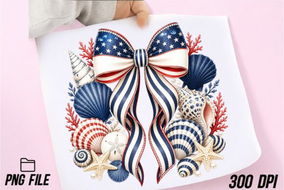 Coastal Seashell Bow Preppy Patriotic: A Design Asset for Summer Projects