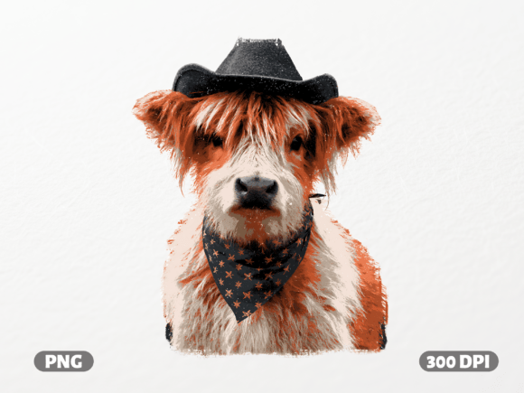 Cowboy Highland Cow Bandana PNG: Rustic Charm for Modern Design