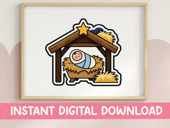 Designing with Faith: The Nativity Scene Baby in Manger Sticker