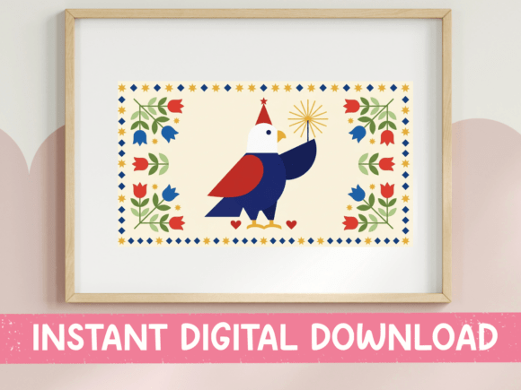 Folk Art Eagle Fourth of July Horizontal: A Patriotic Design Asset