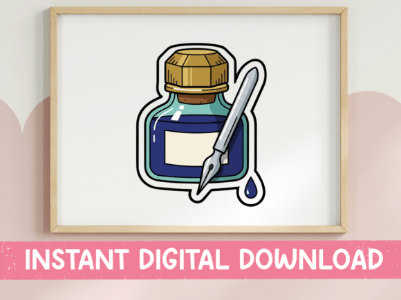 Ink Bottle and Nib Pen Sticker: Vintage Charm for Modern Creators