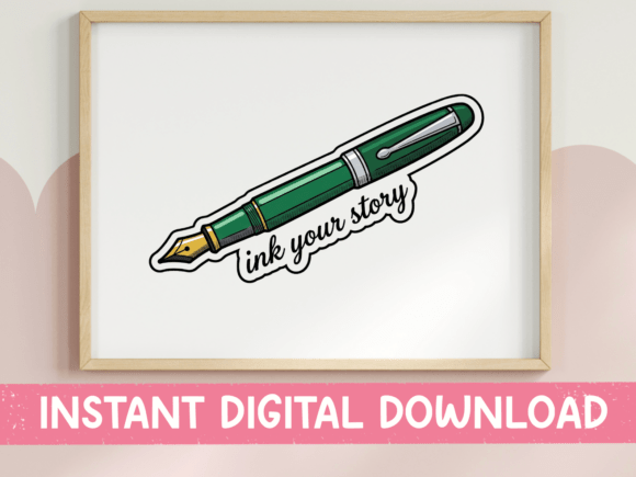 Ink Your Story: A Green Fountain Pen Design for Writers