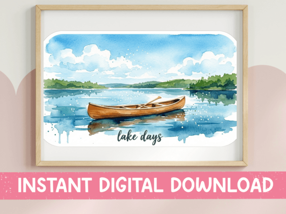 Lake Days Watercolor Canoe Scene: Capturing Tranquility in Design