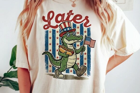 Patriotic Alligator Later 4Th of July: A Quirky Vintage Graphic
