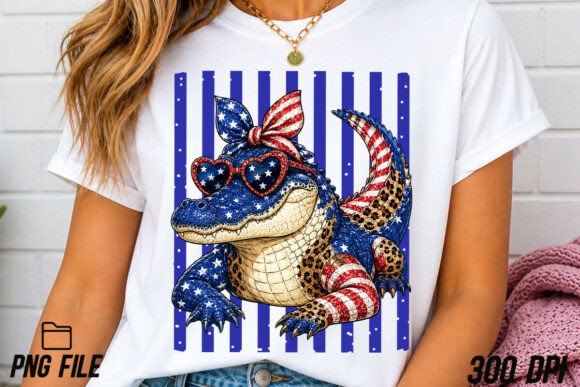 Patriotic Gator, Striped 4th of July PNG: A Design Asset for Summer Branding