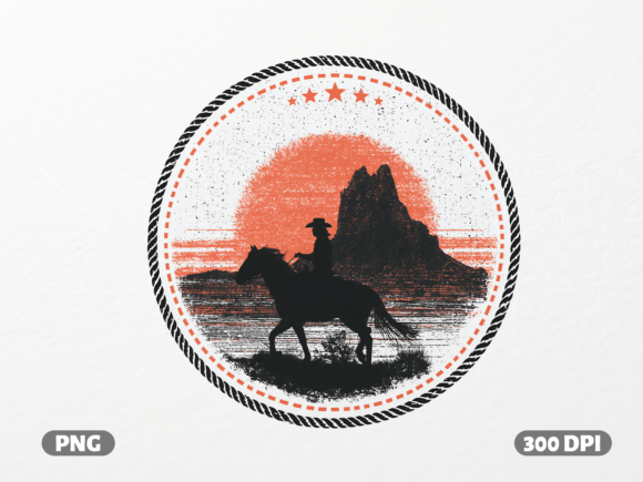 Ride Into the Sunset with a Western Cowboy Badge PNG