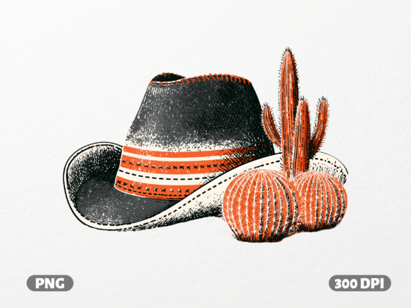 Saddle Up with Western Cowboy Hat and Cacti Design
