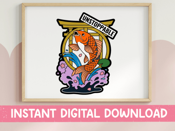 Unstoppable Koi Fish Torii Gate Sticker Design